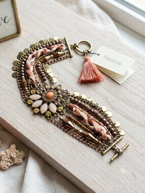 Festive brand 7 row multi-strand bracelet bohemian-inspired aesthetic